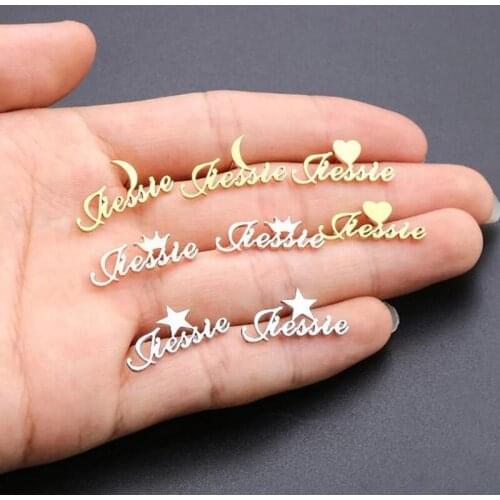 Custom Name Earrings For Women Personalized Star Crown Butterfly Moon Heart Stud Earrings Birthday Gifts 2021 Jewelry