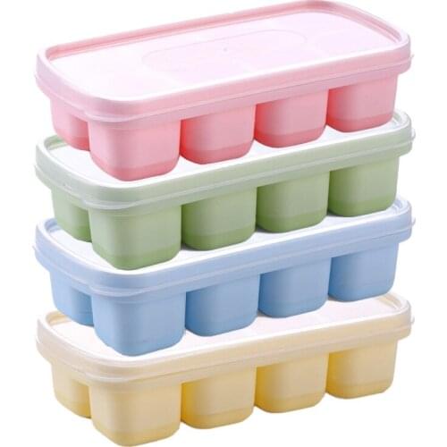 4-Piece Silicone Ice Square Tray with Splash-Proof Removable Lid, Easy to Disassemble and Stackable, 8 Ice Trays
