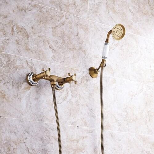 Shower Faucets Antique Brass Ceramics Bathtub Faucets Rain Shower HandHeld Bathroom Sanitary Wall Mount Shower Mixer Tap
