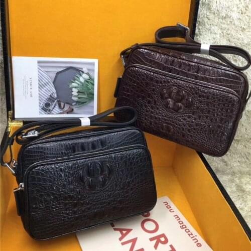 Exotic Genuine Crocodile Skin Zipper Closure Mens Casual Flap Messenger Bag Authentic Alligator Leather Male Cross Shoulder Bag