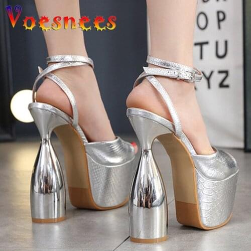 Sexy Nightclub Platform Buckle Strap Women Shoes New Summer High Heels Sexy Party Pole Dance Sandals Strange Style Chunky Heel