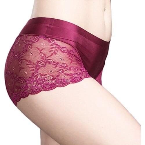 High quality seamless panties female sexy lace mid waist breathable a type trunk viscose 100% cotton plus size