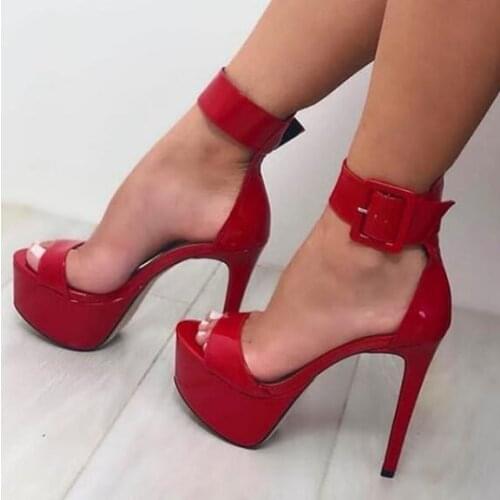 Moraima Snc Fashion Red Leather Platform Sandal Summer Sexy Open Toe Buckle Strap High Heel Shoes Woman Cutouts Gladiator Sandal