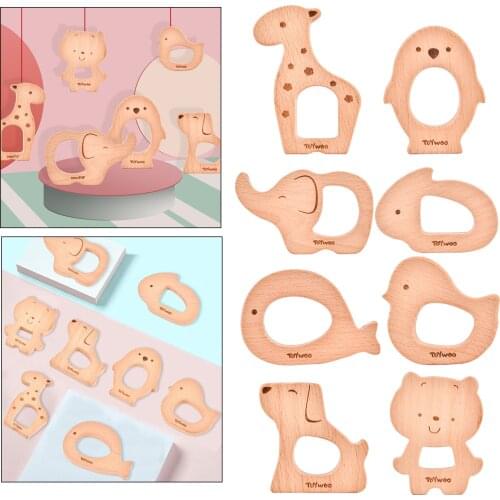 1pc Infant Baby Beech Wood Teether Toys Bird Bear Elephant Animal Pendant