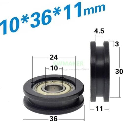 10pcs 10*36*11mm M6*36*11mm M8 H groove concave wheel 6000 bearing wheel guide wheel, blackened and rust proof steel wheel