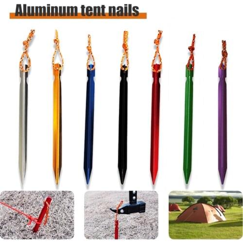 10pcs 18cm Tent Peg Nail Aluminium Alloy Stake with Rope Camping Equipment Outdoor Traveling Tent Building Beach Tent Pegs Bail