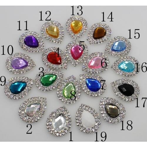 Water Drop 10pc 25*32mm Multi color Double row rhinestone button silver Wedding crafts clothing decorate DIY brooch scrapbooking