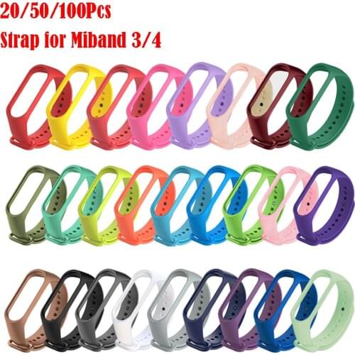 20/50/100Pcs Strap For Xiaomi Mi Band 3 4 Silicone Wristband Bracelet Replacement MiBand 4 3 Wrist Color Strap For Xiaomi Band 4