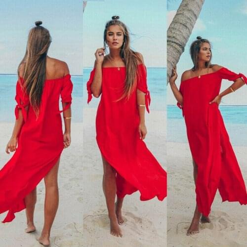 2019 Summer Womens Large Size Beachwear Blouse Long Off-the-shoulder Swimsuit Wrap Bathrobe Dress Bikini Blouse Female