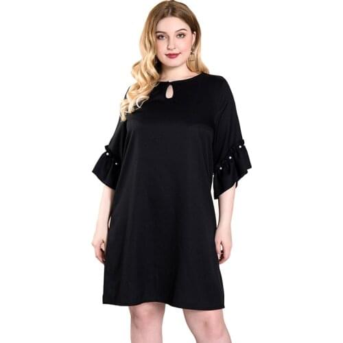 3XL 4XL Plus Size Clothes For Women Chiffon Half Sleeve Holiday Black Midi Dress O Neck Casual Loose Dating Party Dress Vestidos