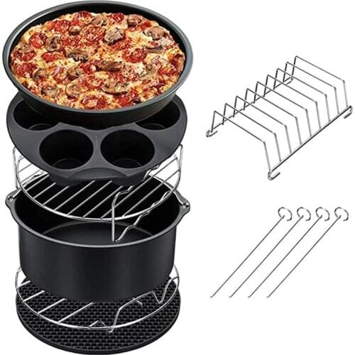 7Pcs/Set 8 Inch Air Fryer Accessories For Gowise Phillips Cozyna Secura Fit All Airfryer 5.3QT to 5.8QT Pizza Pan Kitchen Tool