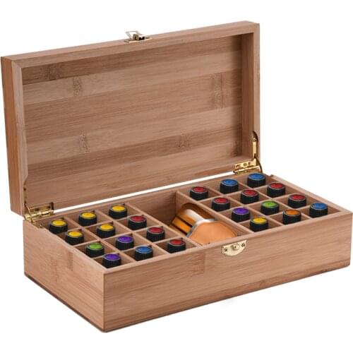 High End Bamboo Essential Oil Box with 25 Grids DIY Protective Wooden Storage Case for Artistic Ornament Decorative Gift
