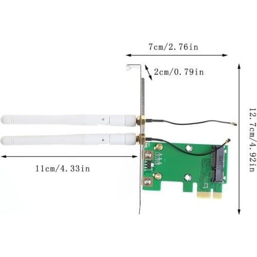 Wireless Wifi Network Card Mini PCI-E To PCI-E 1X Desktop Adapter + 2 Antennas
