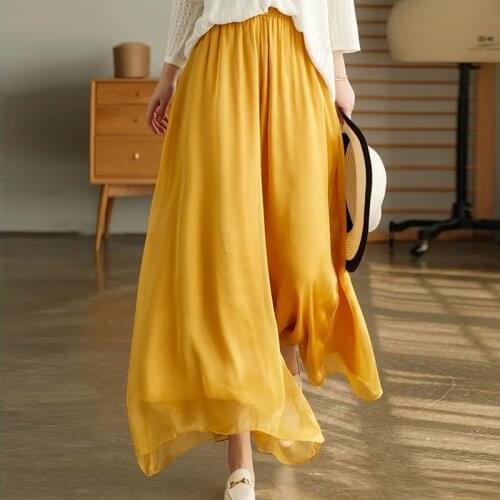 Large swing culottes womens high waist 2021 autumn and winter new fashion light and elegant chiffon linen blend wide-leg pants