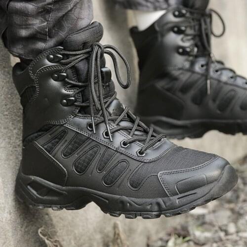 Black Tactical Military Boots Mens Sneakers Ultralight Breathable Combat Desert Boots Men Work Shoes Hiking Outdoor Army Shoes