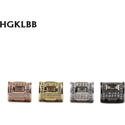 HGKLBB Cylinder Pendants Copper Spacer Micro-Inlay White Zircon Crystal Metal charms Loose beads making bracelet DIY Findings
