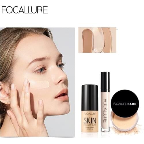 FOCALLURE 3 Pcs Face Makeup Set Foundation Cream Full Coverage Concealer Oil-control Loose Powder Mineral Base Makeup for Face