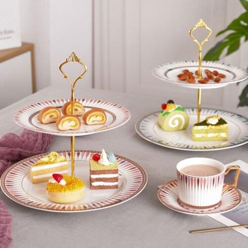 Wourmth Ceramic Dishes Double-layer Cake Plates British Stand handle Dessert Plate Porcelain Fruit Dish Elegant Party Tableware