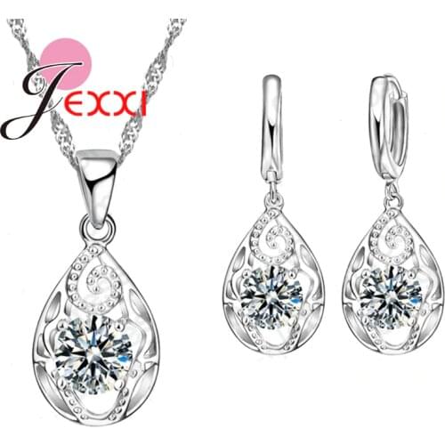 Factory Price 925 Sterling Silver Waterdrop Cubic Zircon Pendants Necklaces Set Women Crystal Bridal Wedding Jewelry Sets