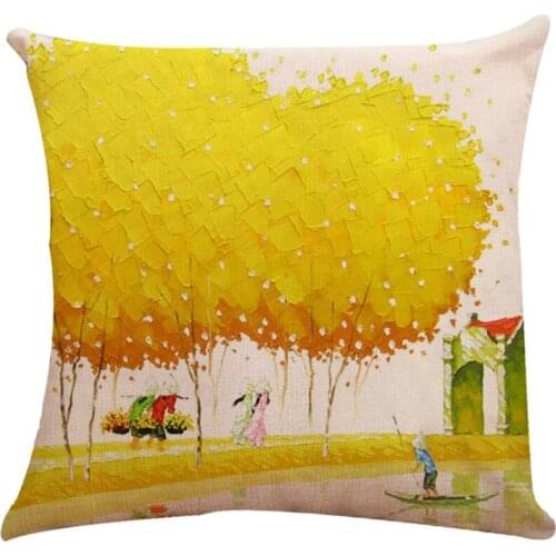 Best Selling Cotton Linen Throw Pillow Case Feathers Print Square Cushion Cover 18 X 18 Inch Nordic Simple Landscape Oil Paint