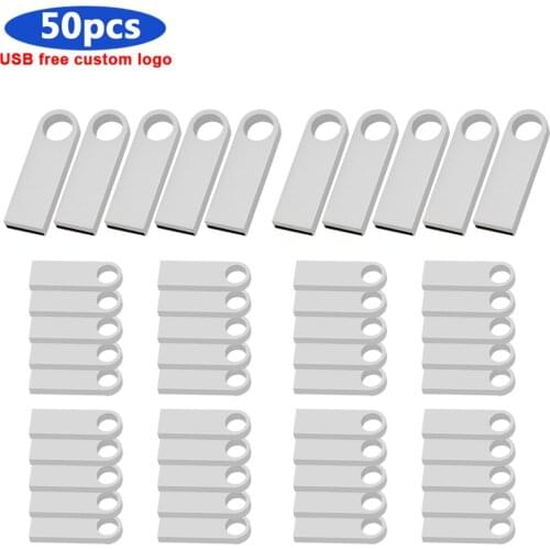 Bulk 50pcs free Custom logo USB Flash Drive Disk 16GB 32GB 64GB 128GB USB 2.0 Metal Pen Drive Memory Waterproof Stick Storage
