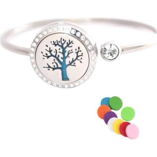 Stainless steel 25mm Magnet Crystal Fruit tree Aromatherapy locket Bracelet Bangle essential oil diffuser locket bracelet