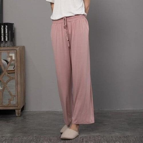 Autumn New Modal Loose Straight Pajamas Women Home Wear Casual Solid Pants Elastic Waist Wide Leg Sleep Bottoms Lounge Sleepwear