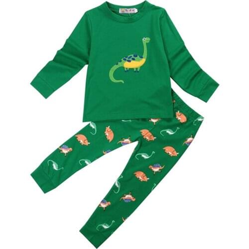 New Casual Kids Baby Boy Girls Clothing Print Dinosaur Long Sleeve O-Neck Cotton Set Nightwear Sleepwear Homewear