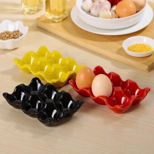 Solid Color 6 Grid Ceramic Separation Egg Tray Rectangular Egg Dish Kitchen Household Storage Box