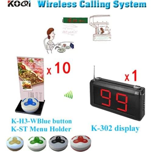 Wireless Service Call Button Pager Including 1 K-302 2-digit Display Screen+10 K-H3 White Table Press Button+10 K-ST Menu Holder