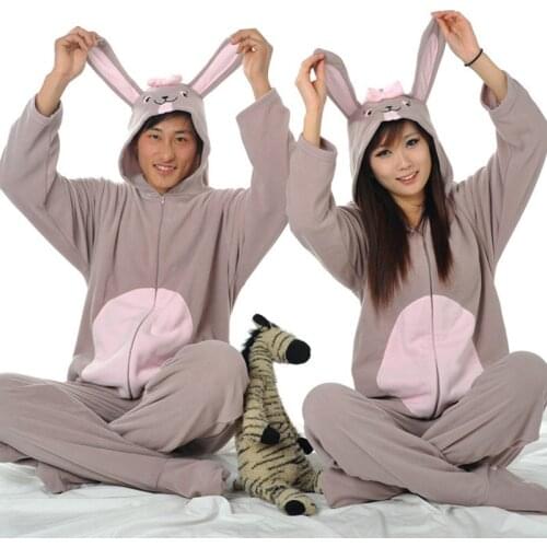 New Adult Unisex Animal Onesie Lovely Footed Gray Rabbits Cosplay Pajamas Sleepwear Cosplay Halloween Costume For Lovers Pijamas