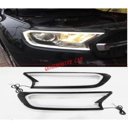 QDAEROHIVE car light headlamp headlight cover daytime running light LED DRL for Ford ranger T6/Everest 2015-2019