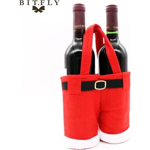 BITFLY Merry Christmas Candy chocolate Wine Bottle Bag Santa Pants Trousers Gift Bag Package Christmas Decoration Supplies Red
