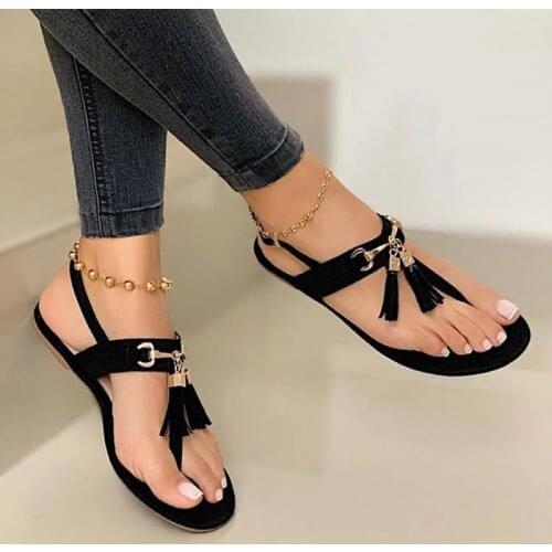 Womens Summer Sandals Bohemia Tassel Clip Toe Ladies Shoes 2021 Casual Fashion Woman Beach Shoes PU Leather Female Flip Flops