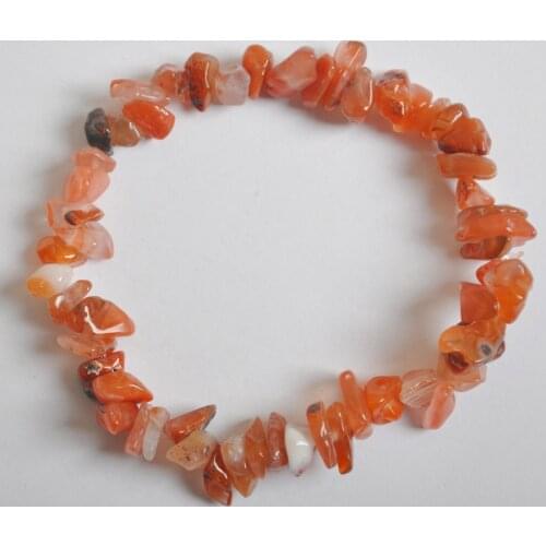 Lucky Chip Beads Orange Red Carnelian Stretch Bracelet 8 Inch Jewelry For Gift G657