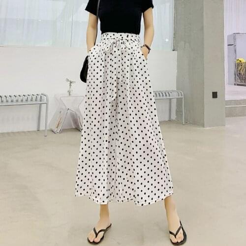 Polka Dot Wide Leg Pants Womens High Waist Drape Chiffon Summer Thin Bootcut Versatile Loose Straight Casual Cropped Pants