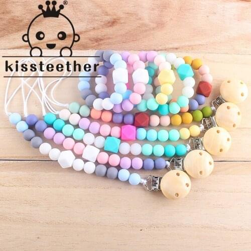 Kissteether 1set Baby Nipple Dummy Holder Silicone Food Grade Silicone Beads Bracelet Pacifier Chain Clip Set Infant Teether