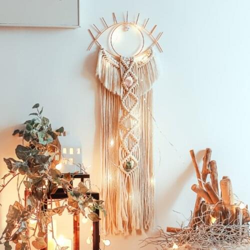 Nordic Handmade Woven Macrame Moon Dream Catcher Bohemian Tassels Wall Art Hanging Tapestry Decoration for Kids Room Home