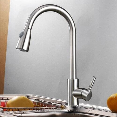 Brushed Nickel Mixer Faucet Single Hole Pull Out Spout Kitchen Sink Mixer Tap Stream Sprayer Head Chrome/Black Kitchen Tap