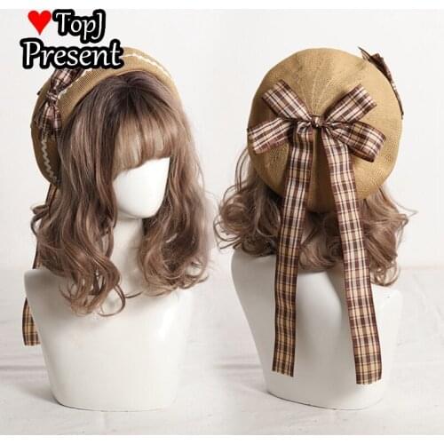 Thin Beret summer lolita bow JK lattice lolita original design fashionable spring and autumn hat