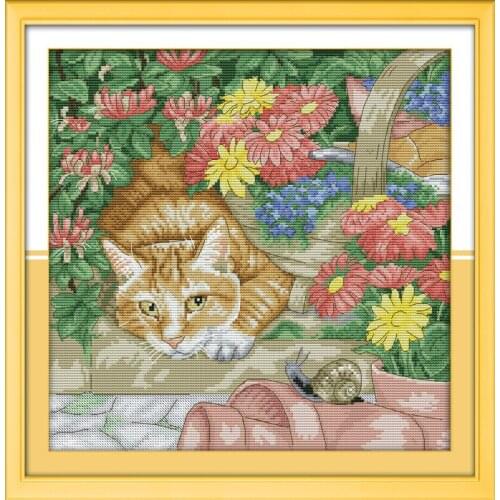 Everlasting Love Cat And Snail Chinese Cross Stitch Kits Ecological Cotton Stamped 14CT 11CT DIY New Year Decorations For Home