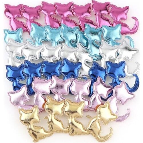 10Pcs 43x45mm Mix Fluorescence Color PU Leather Lovely Cat Felt Fabric Patches For Clothes DIY Scrapbooking Accessories