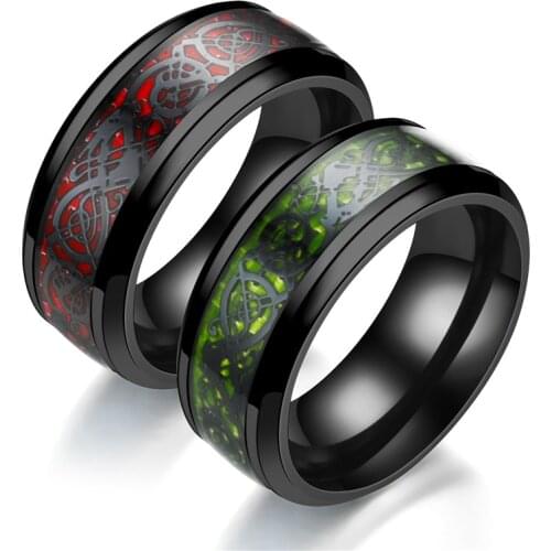 Green Red Stainless Steel Rings For Women Men Jewelry Engagement Retro Vintage Steel Wedding Rings Wide 8mm