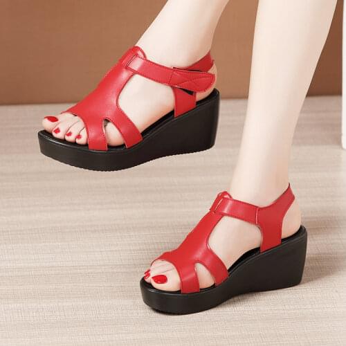 Plus Size 32-43 Platform Sandals Women Wedding Shoes Summer 2020 T Strap High Heels Wedges Sandals Ladies Offie Sandal Shoes