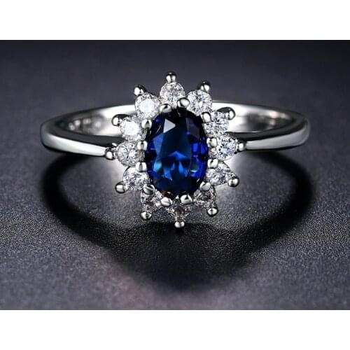 Blue Crystal Silver Color Ring Jewelry Made with AAA+Cubic Zirconia 5 Multi Sizes HotSale R076