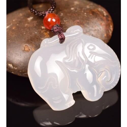 100% genuine, natural white jade chalcedony, elephant pendant