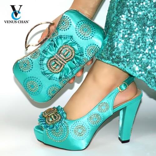 2020 New Design Dark Green Italian Women Shoes and Bag to Match African Style Matching Shoes and Bag Set for Party