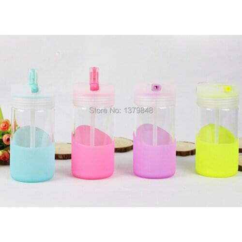 300ML The silicone jelly bottle cute portable Straw water glass bottle