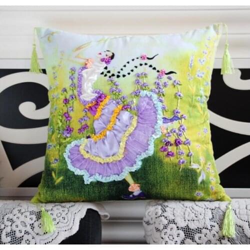 45X45cm The beautiful girl Ribbon embroidery kit pillow cover set handcraft DIY handmade needlework art home decor