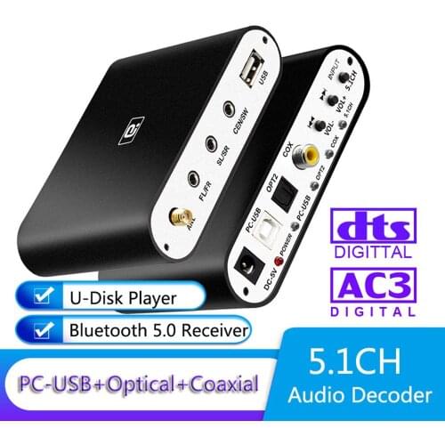 5.1CH Audio Decoder Bluetooth 5.0 Reciever DAC Wireless Audio Adapter Optical Coaxial AUX USB Disk Play Support DTS AC3 FLAC